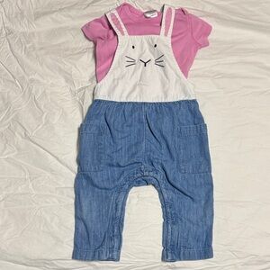 Hanna Andersson bunny overalls with pink bodysuit 6-12 months